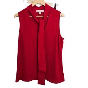 Michael Kors Red Sleeveless Bow Neck Blouse Top‎ Women's Size 8